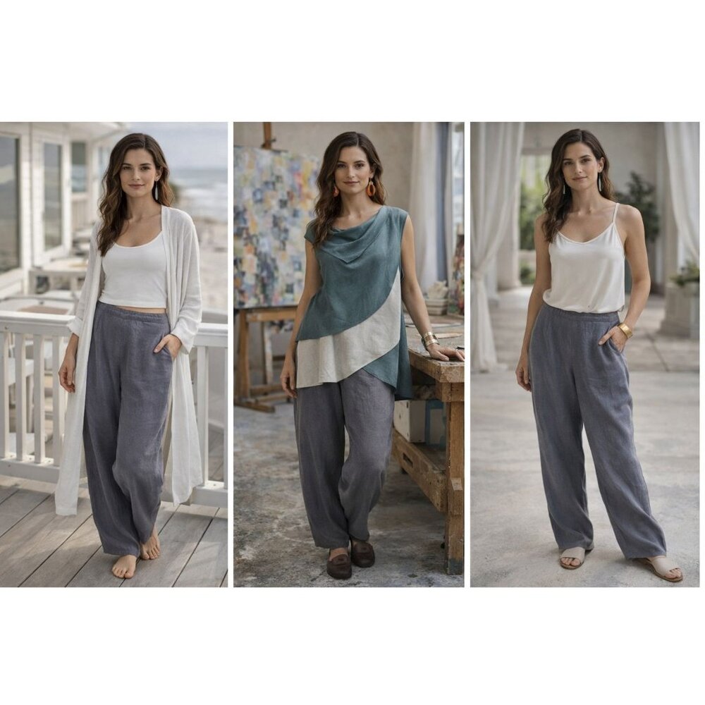 Flax Women’s Relaxed Linen Pants Gray L | Athflow, Quiet Luxury, Artwear Style